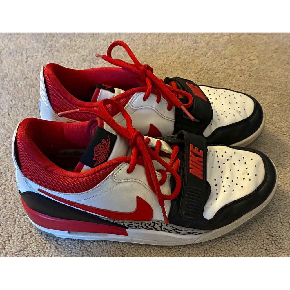 Jordan Flight 45 Low Top Men's Leather Sneakers White Black Red Lace/Strap